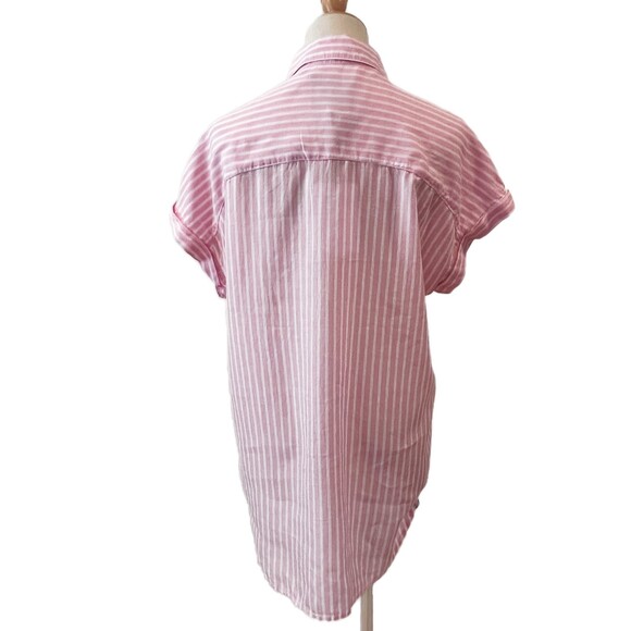 Lola River Pink White Striped Miley Popover Top Carnation Small Linen Blend - Picture 2 of 7